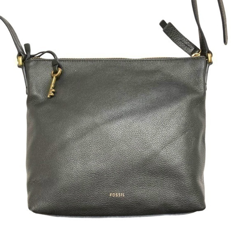 Fossil black leather messenger bag